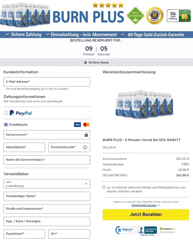 Burn Plus-Checkout-Seite